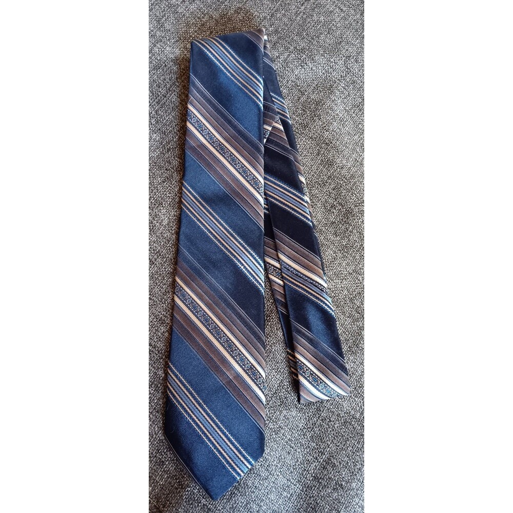 Tie 70s 80s 90s Y2K Mens Beau Brummell Blue Brown Beige 3 Wide 54 Long